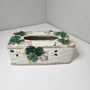 Fitz And Floyd Tissue Cover Porcelain Ceramic Floral Basket Pattern Vintage